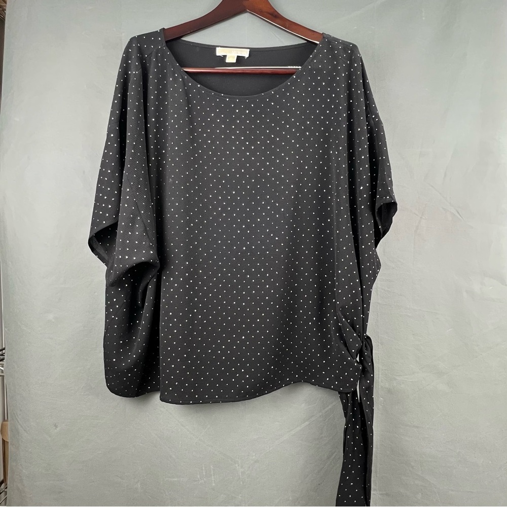 Michael Kors Women Metallic Dot Side Tie Blouse Black 3X